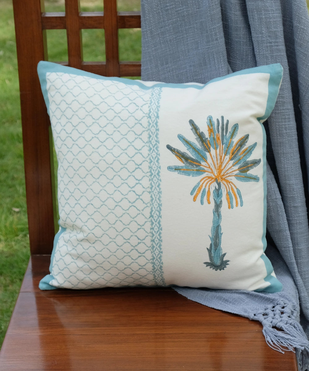 Blue - Sanganeri Block Printed Cotton Cushion Cover (16 x 16 in)