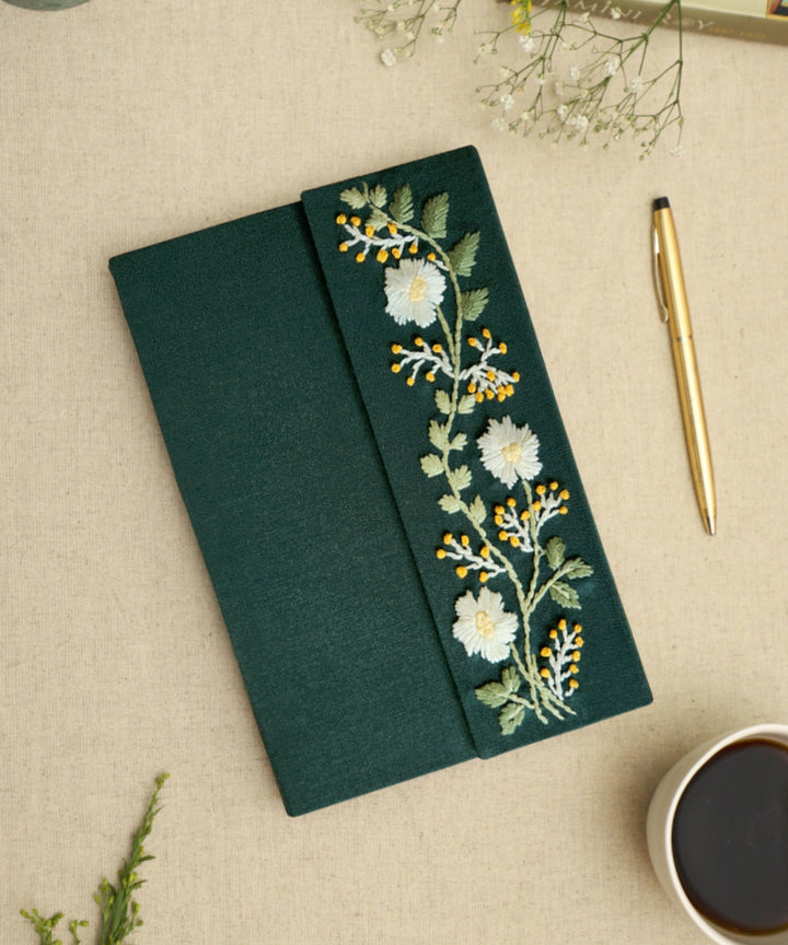 Buy Green Floral Flap Hand Embroidered Diary Online