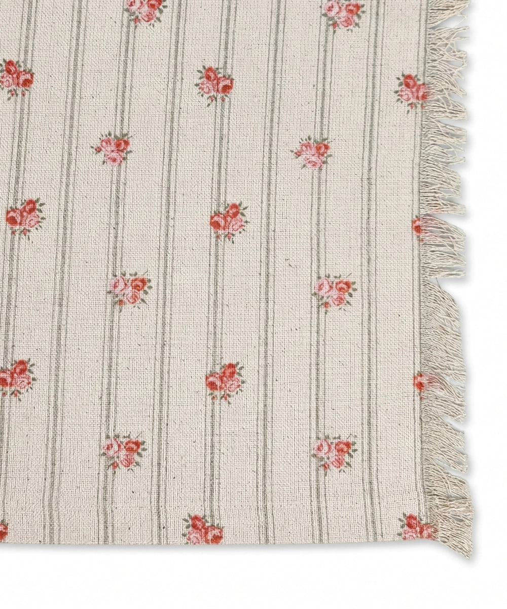 Set of 6 pcs Table Mats & 1 pc Table Runner | Ditsy Stripe Printed Cotton