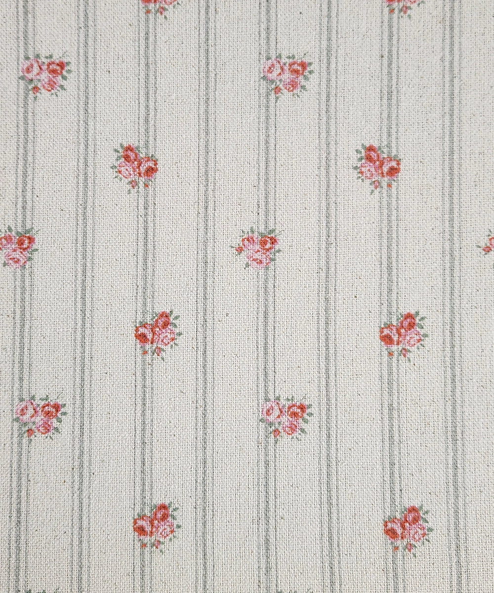 6 Seater Cotton Ditsy Stripe Printed Table Runner with Fringes