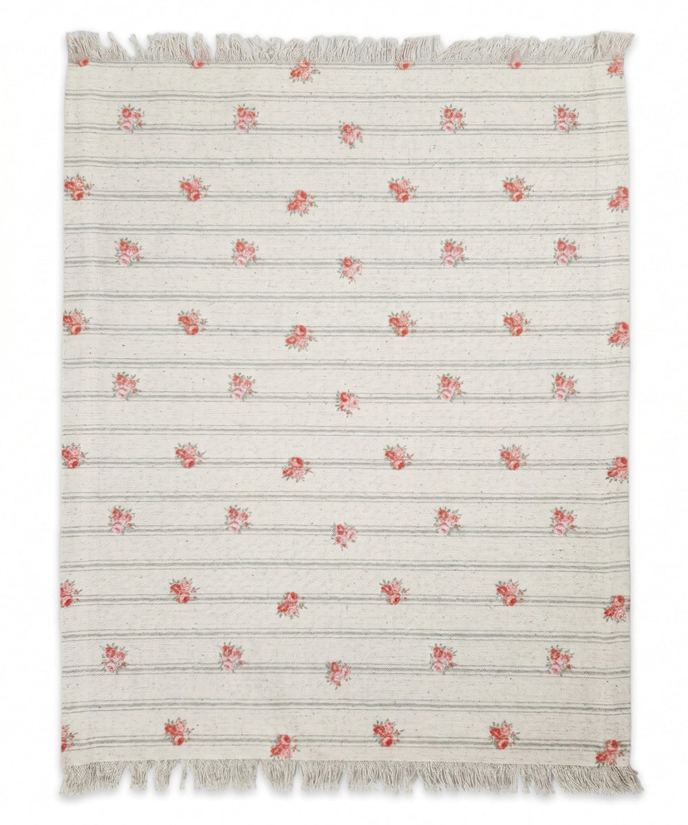 Set of 6 pcs Table Mats & 1 pc Table Runner | Ditsy Stripe Printed Cotton