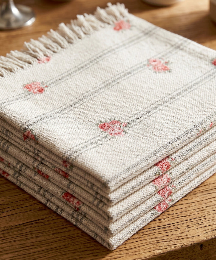 Set of 6 pcs Ditsy Stripe Printed Cotton Table Mats