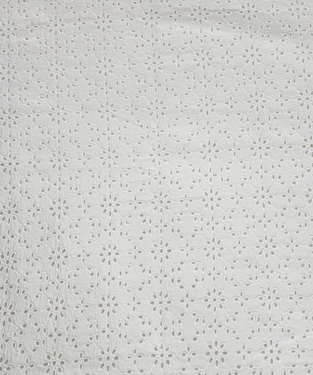 Off White Schiffli Embroidered Cotton Double Dohar with flannel layer inside