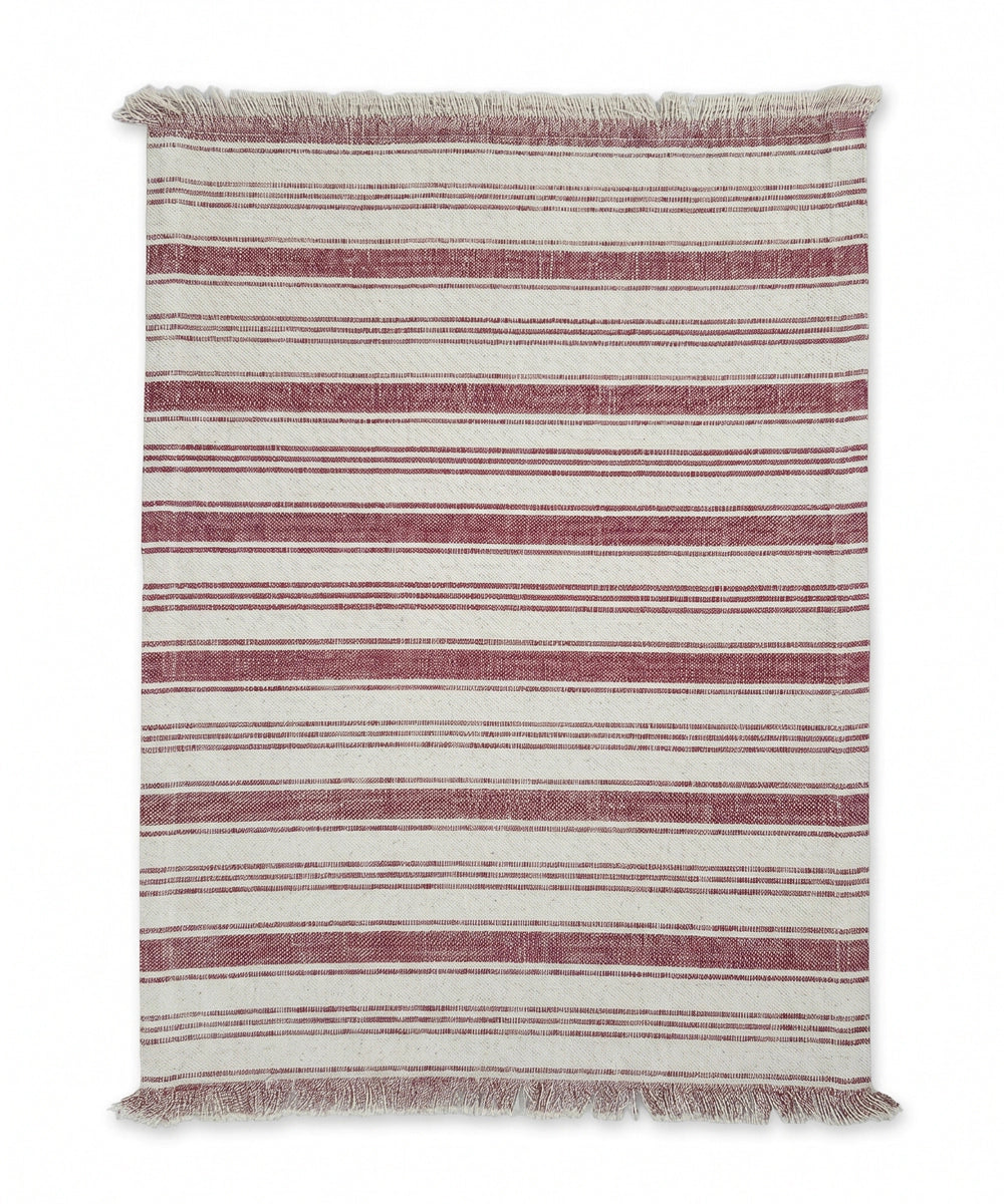 Set of 4 pcs Burgundy Printed Stripe Cotton Table Mats