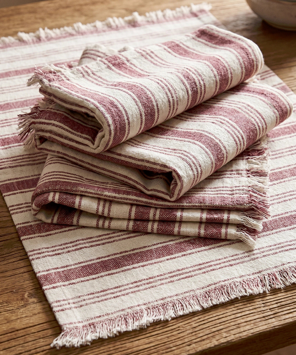 Set of 4 pcs Burgundy Printed Stripe Cotton Table Mats