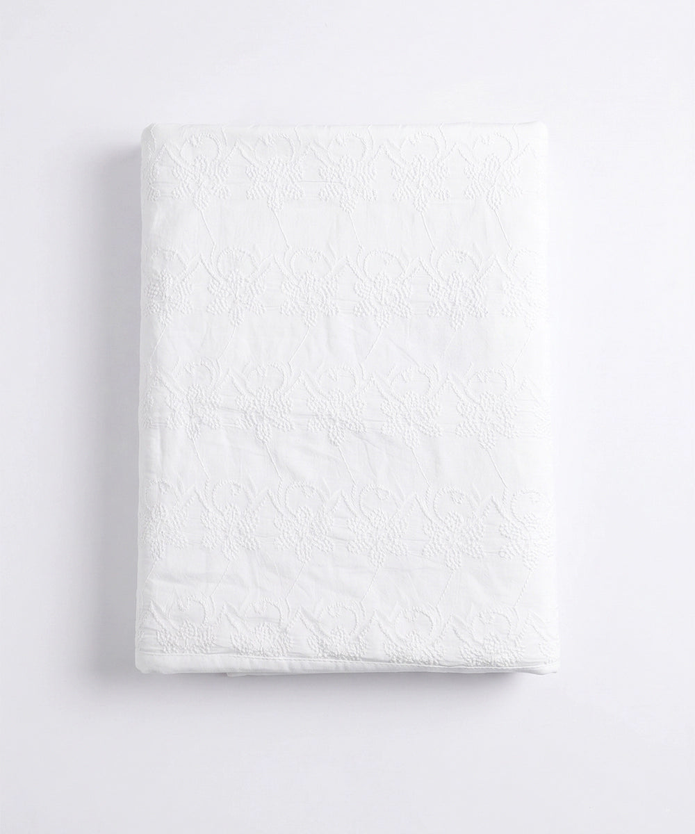 Off White Embroidered Cotton Double Dohar with flannel layer inside