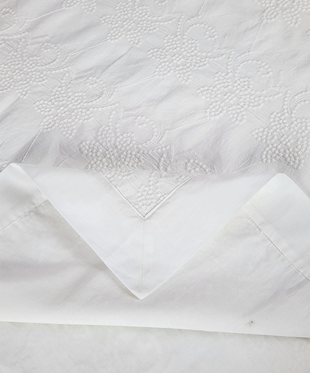 Off White Embroidered Cotton Double Dohar with flannel layer inside