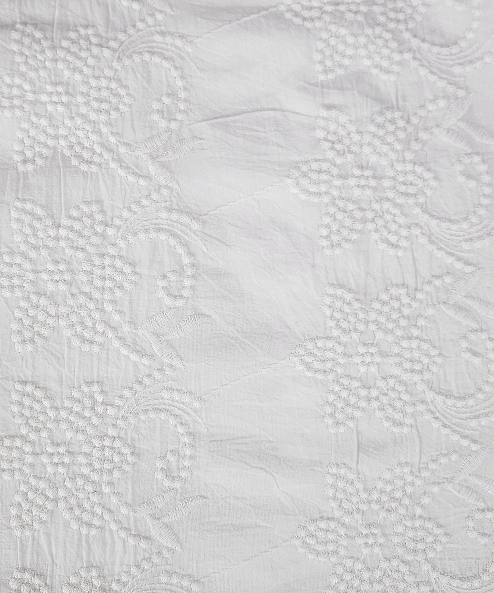 Off White Embroidered Cotton Double Dohar with flannel layer inside