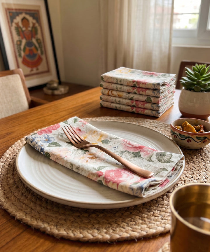 Set of 6 pcs Floral Printed Cotton Table Napkins