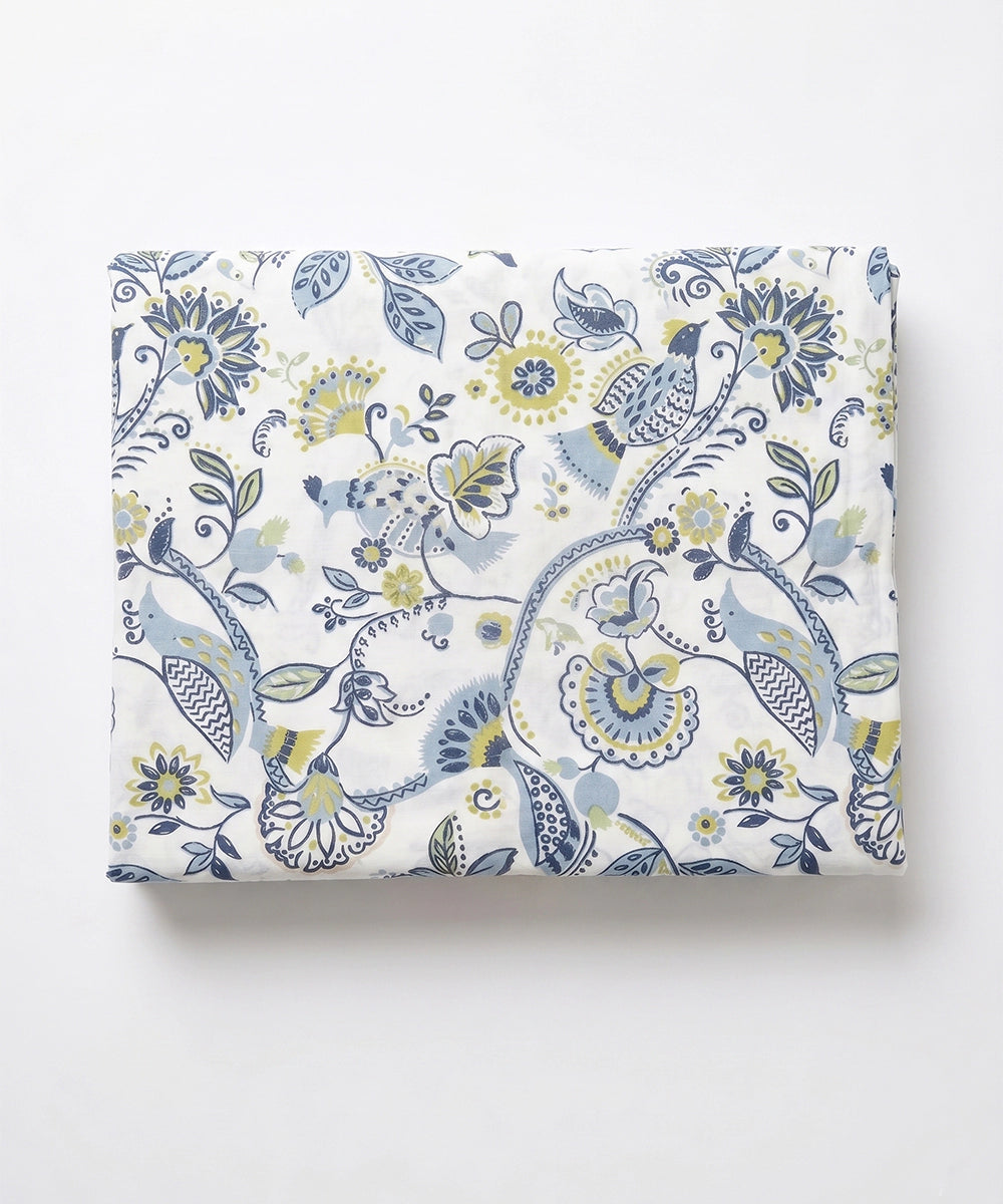 Blue & Green Floral Printed Cotton Double Dohar