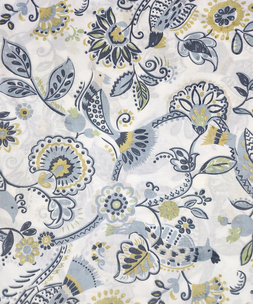 Blue & Green Floral Printed Cotton Double Dohar