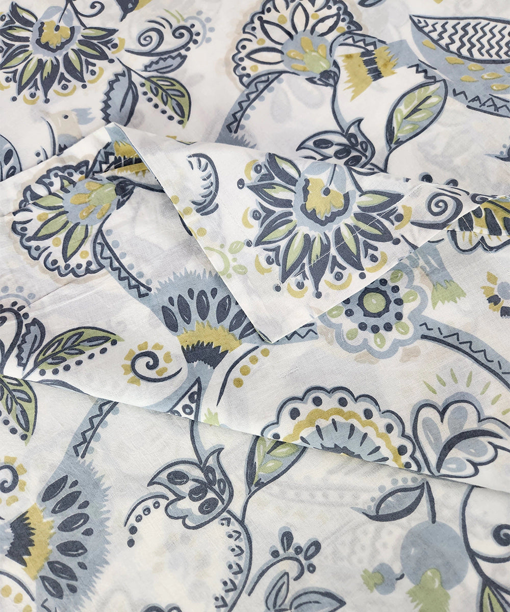 Blue & Green Floral Printed Cotton Double Dohar