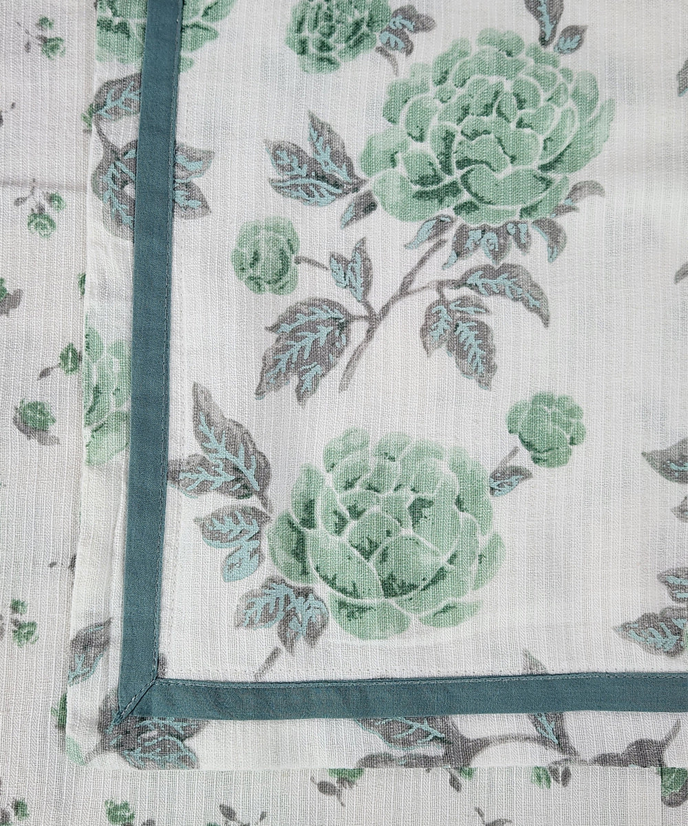 White & Green Floral Printed Cotton Single Dohar