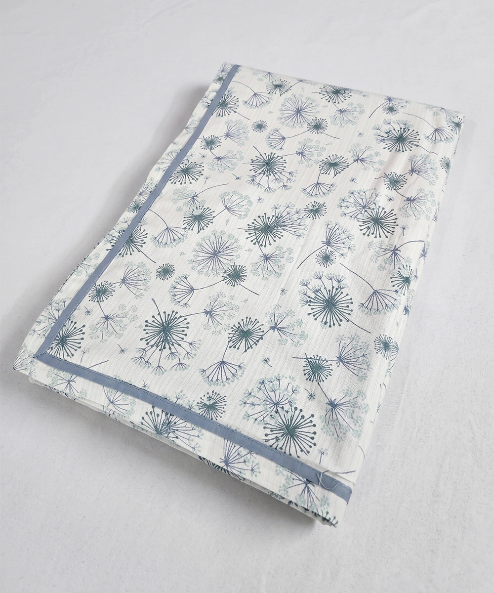 White & Blue Floral Printed Cotton Single Dohar