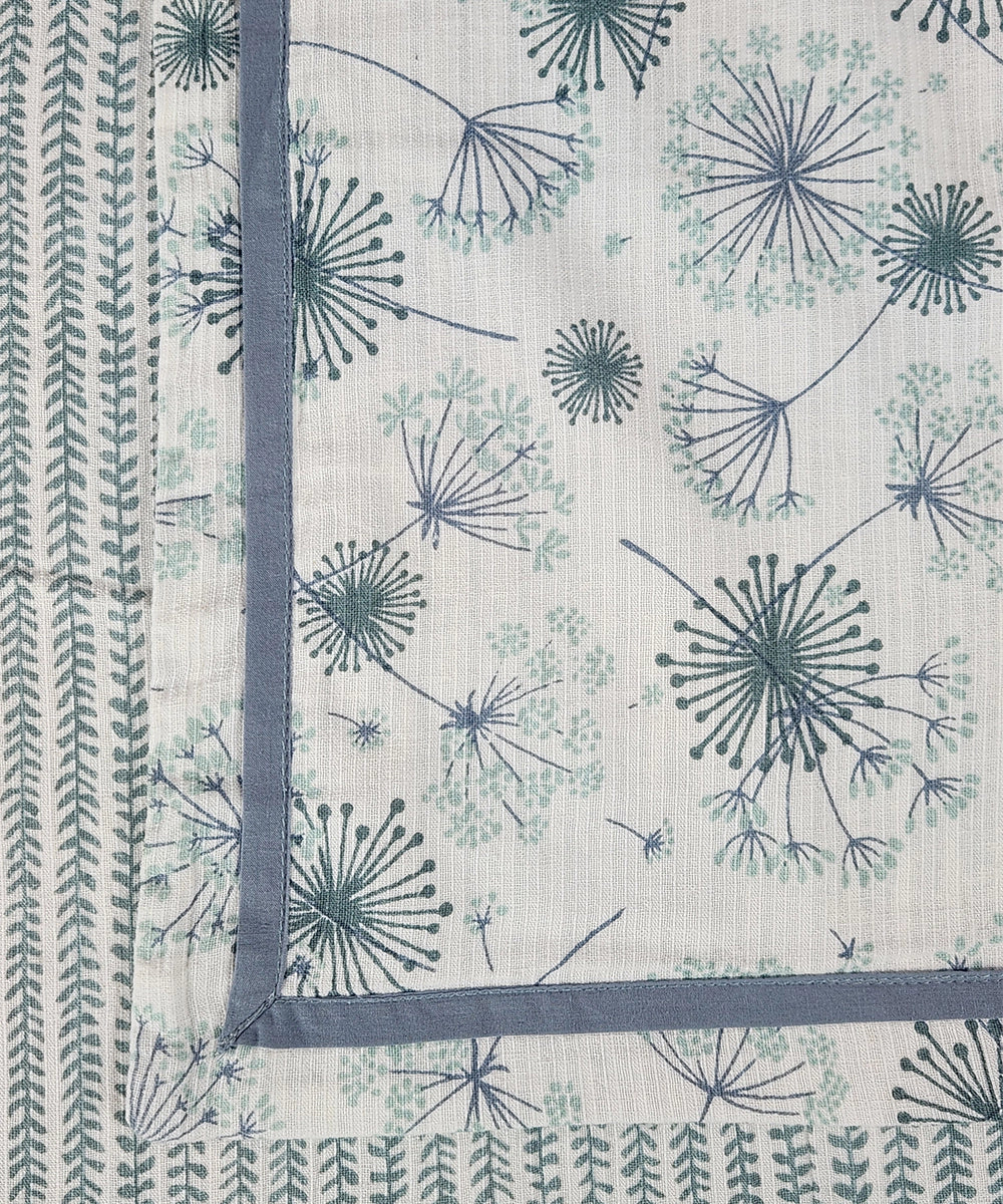 White & Blue Floral Printed Cotton Single Dohar