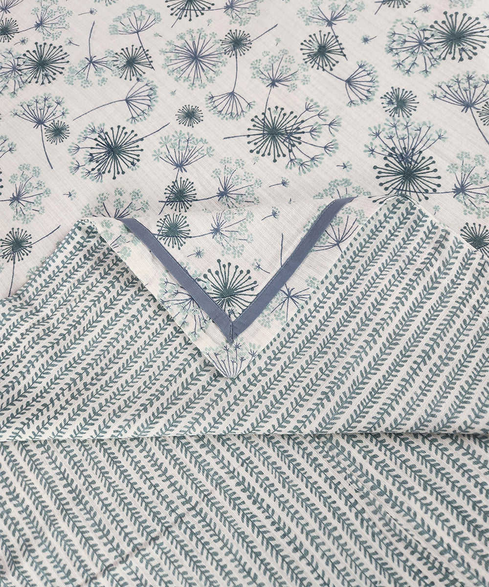 White & Blue Floral Printed Cotton Single Dohar