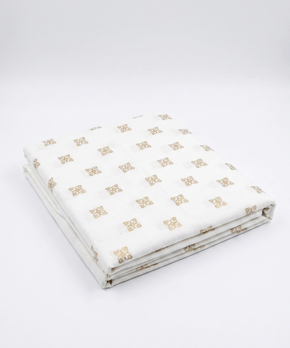 Off White & Beige Printed Cotton Double Dohar with flannel layer inside