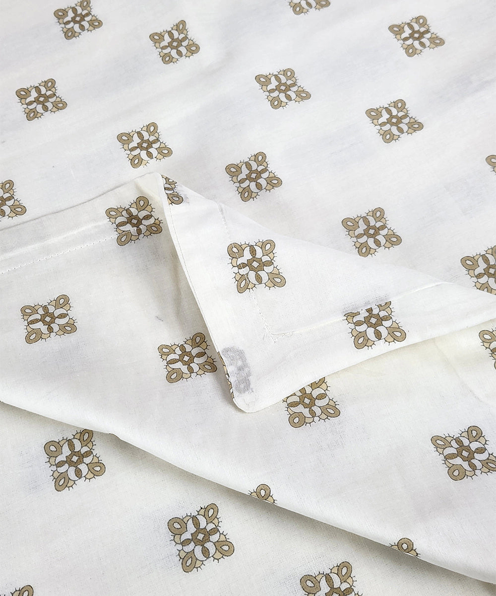 Off White & Beige Printed Cotton Double Dohar with flannel layer inside