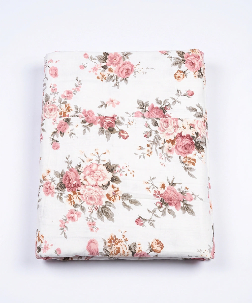 Peach & Grey Floral Printed Cotton Double Dohar with flannel layer inside