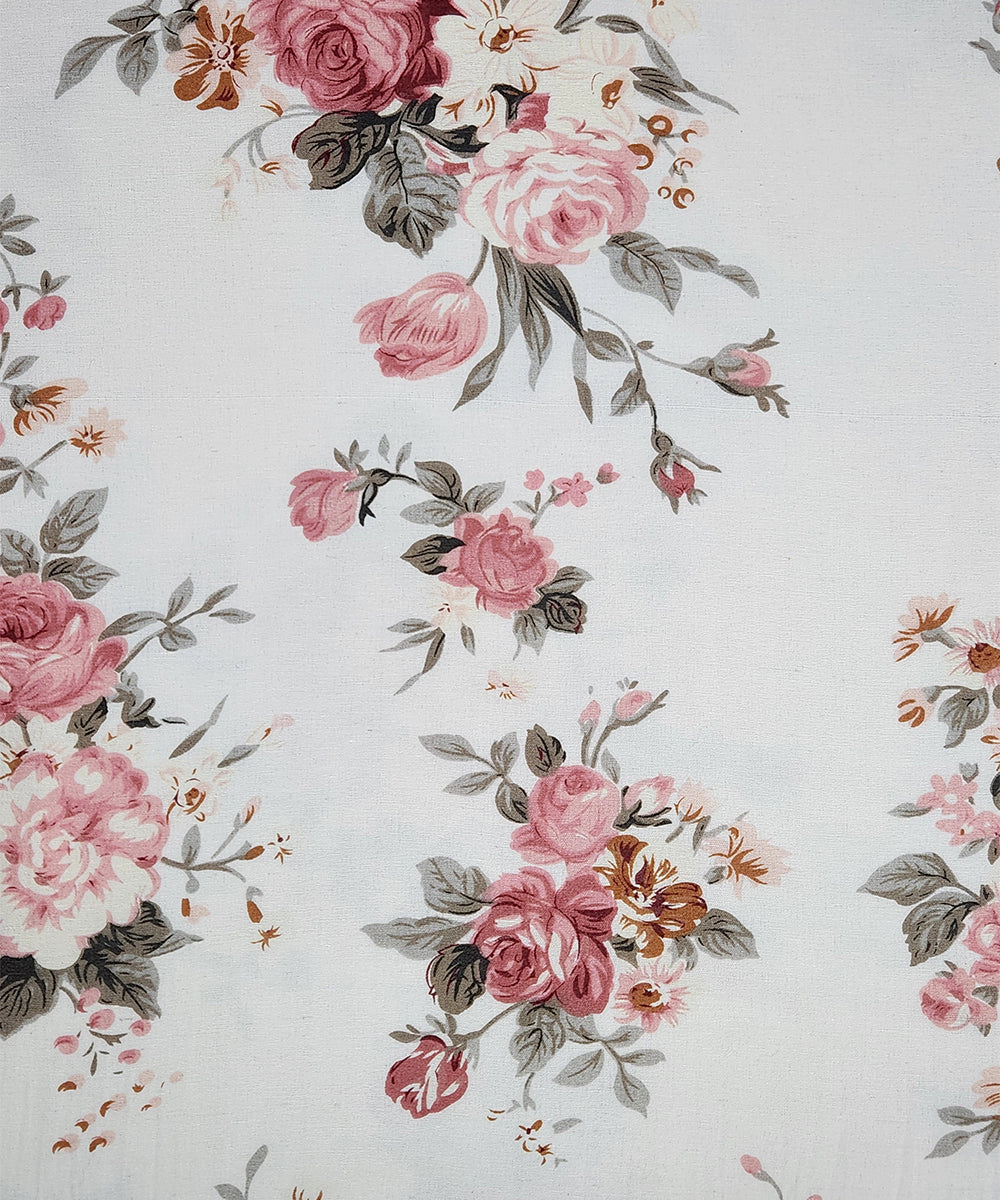 Peach & Grey Floral Printed Cotton Double Dohar with flannel layer inside