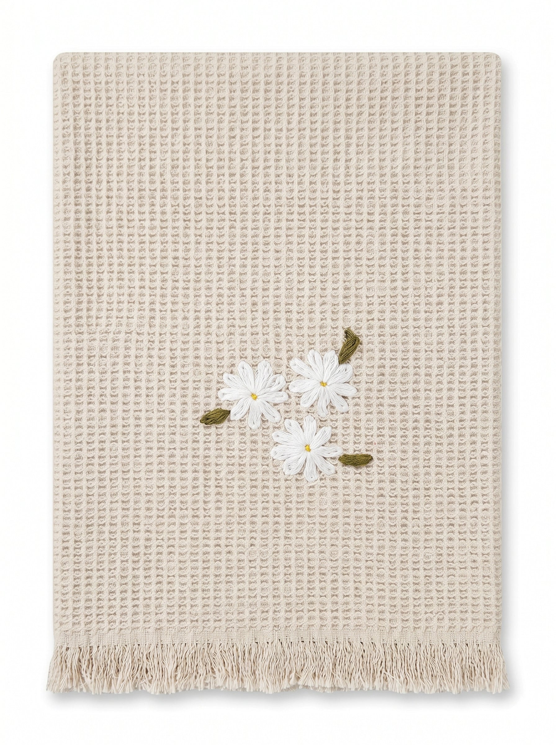 Embroidered Hand Towel - Set of 2 pcs in Soft Cotton Waffle | Beige