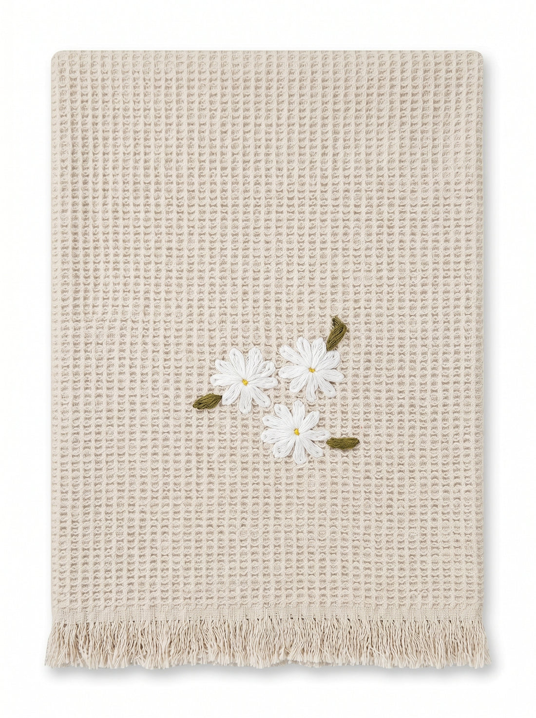 Embroidered Hand Towel - Set of 2 pcs in Soft Cotton Waffle | Beige