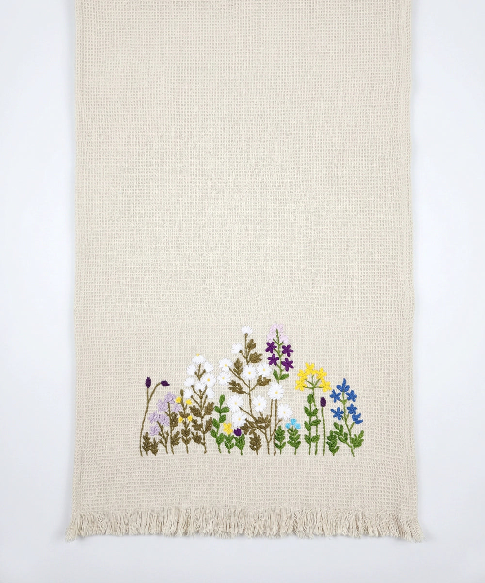 Embroidered Bath Towel | Soft Cotton Waffle | Beige