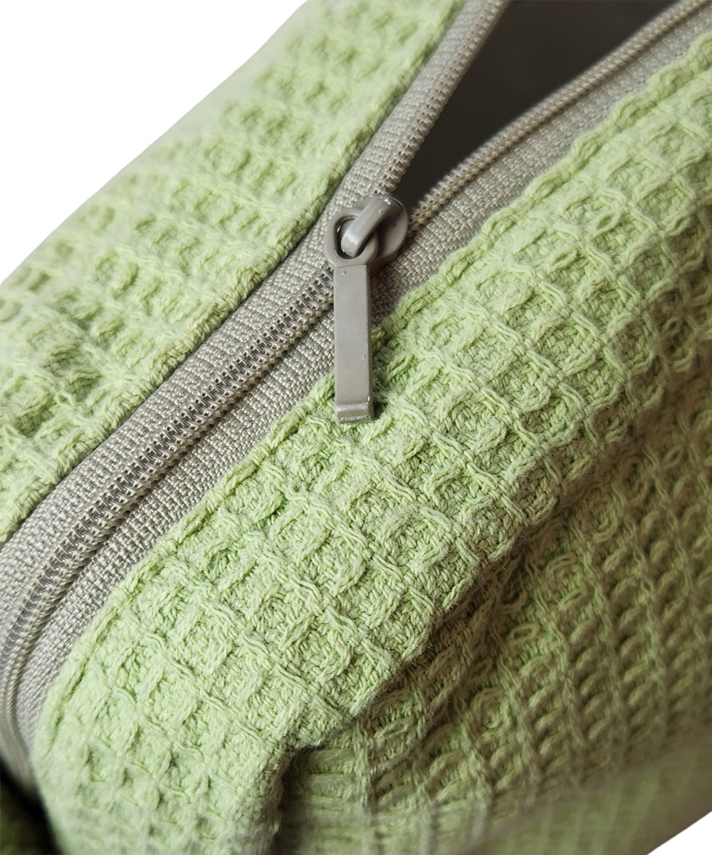 Sage Green Floral Whispers Hand Embroidered Cotton Waffle Pouch