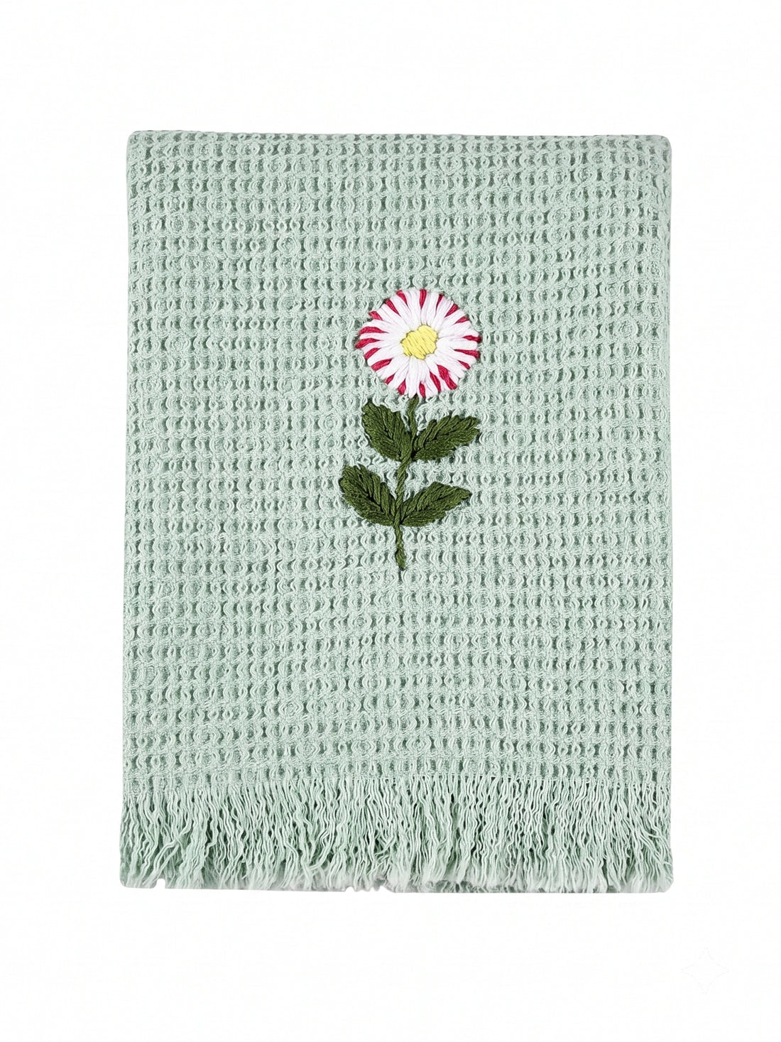 Embroidered Hand Towel - Set of 2 pcs in Soft Cotton Waffle | Light Green