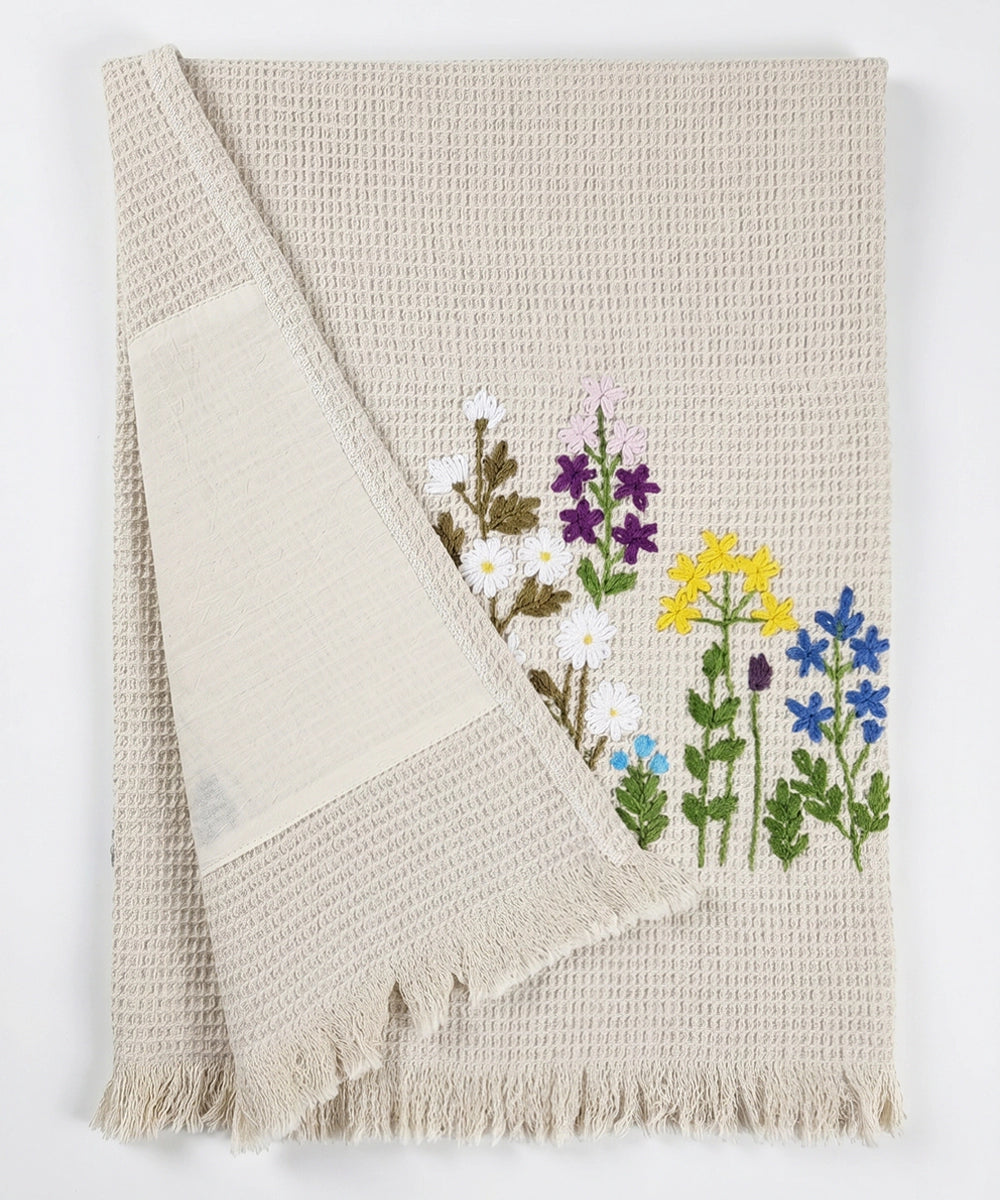 Embroidered Bath Towel | Soft Cotton Waffle | Beige