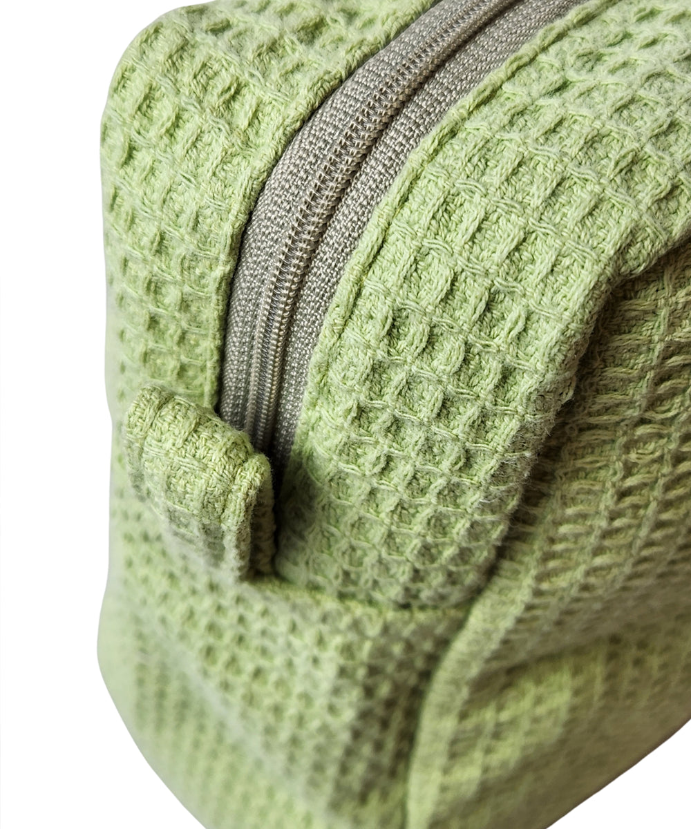 Sage Green Floral Whispers Hand Embroidered Cotton Waffle Pouch