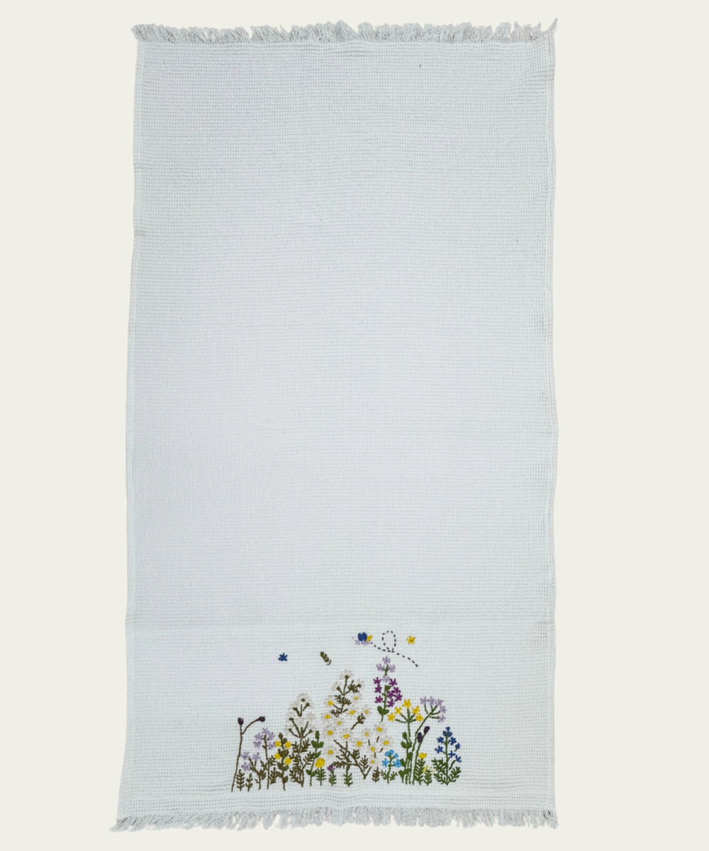 Embroidered Bath Towel | Soft Cotton Waffle | White