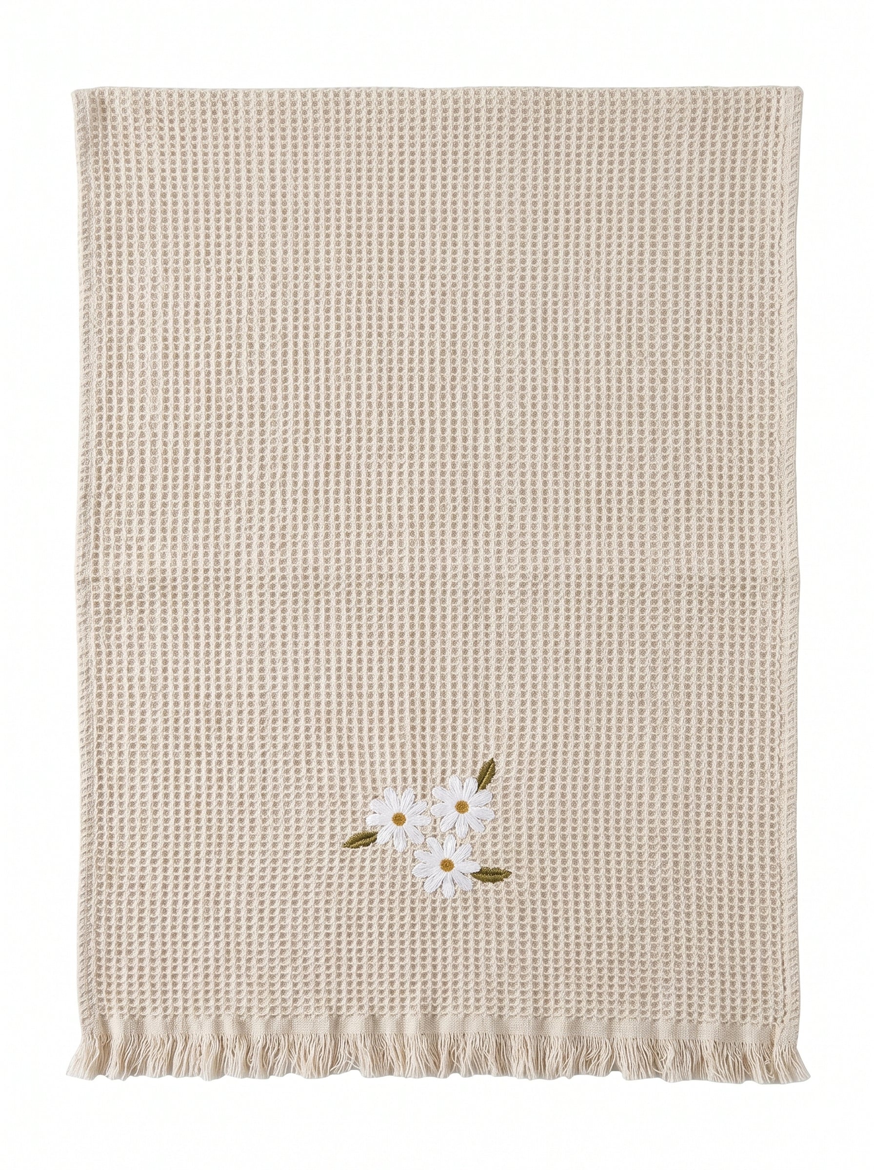 Embroidered Hand Towel - Set of 2 pcs in Soft Cotton Waffle | Beige