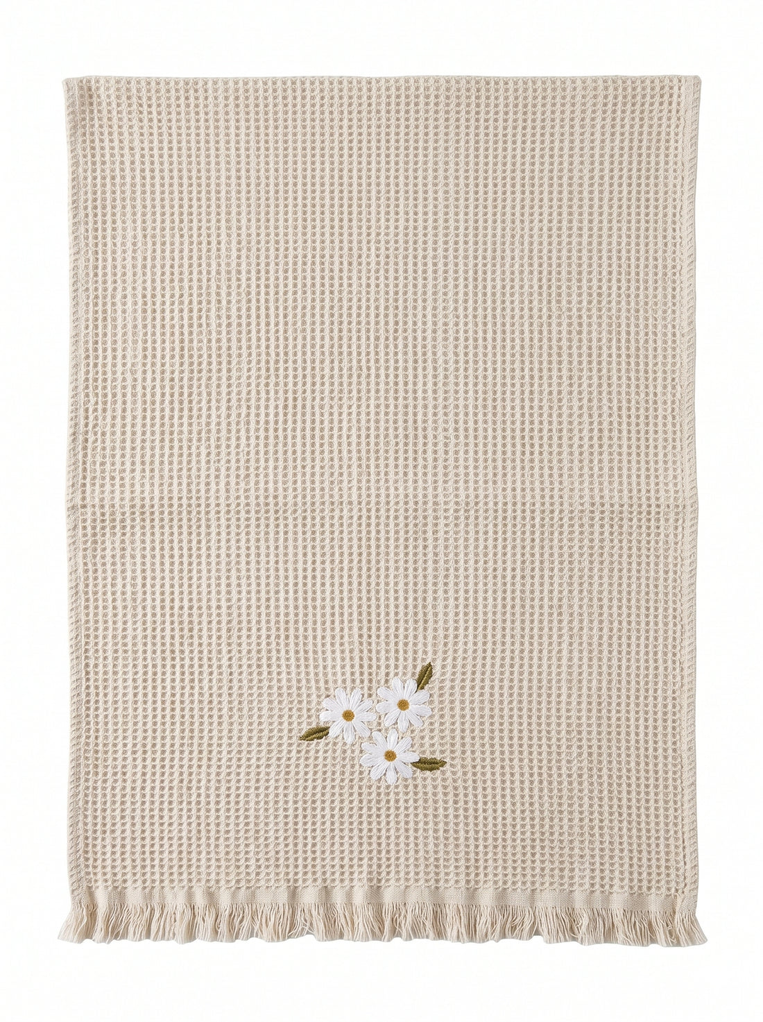 Embroidered Hand Towel - Set of 2 pcs in Soft Cotton Waffle | Beige