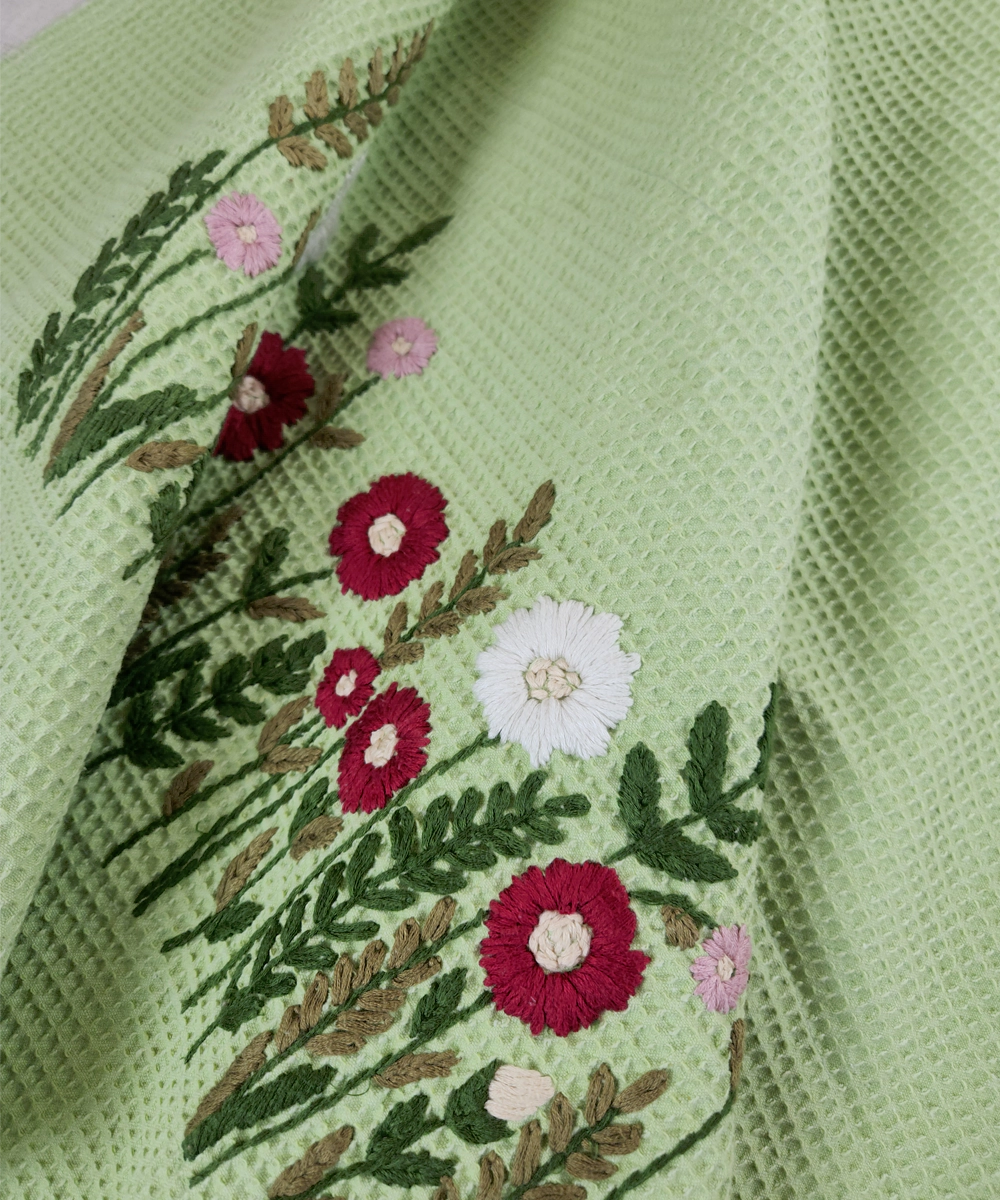 Embroidered Bath Towel | Soft Cotton Waffle | Sage Green