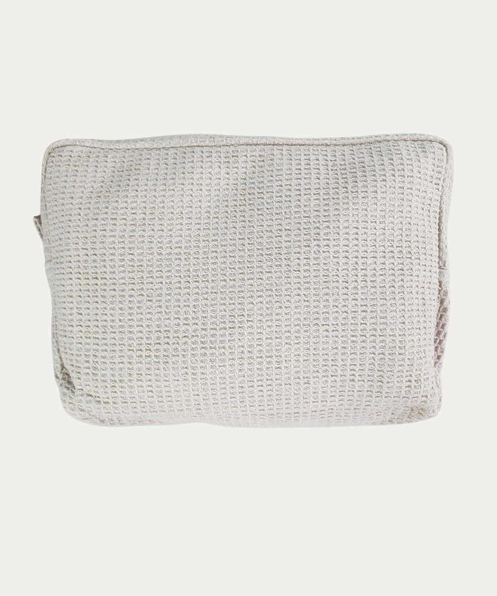 Beige Berry Bloom Hand Embroidered Cotton Waffle Pouch