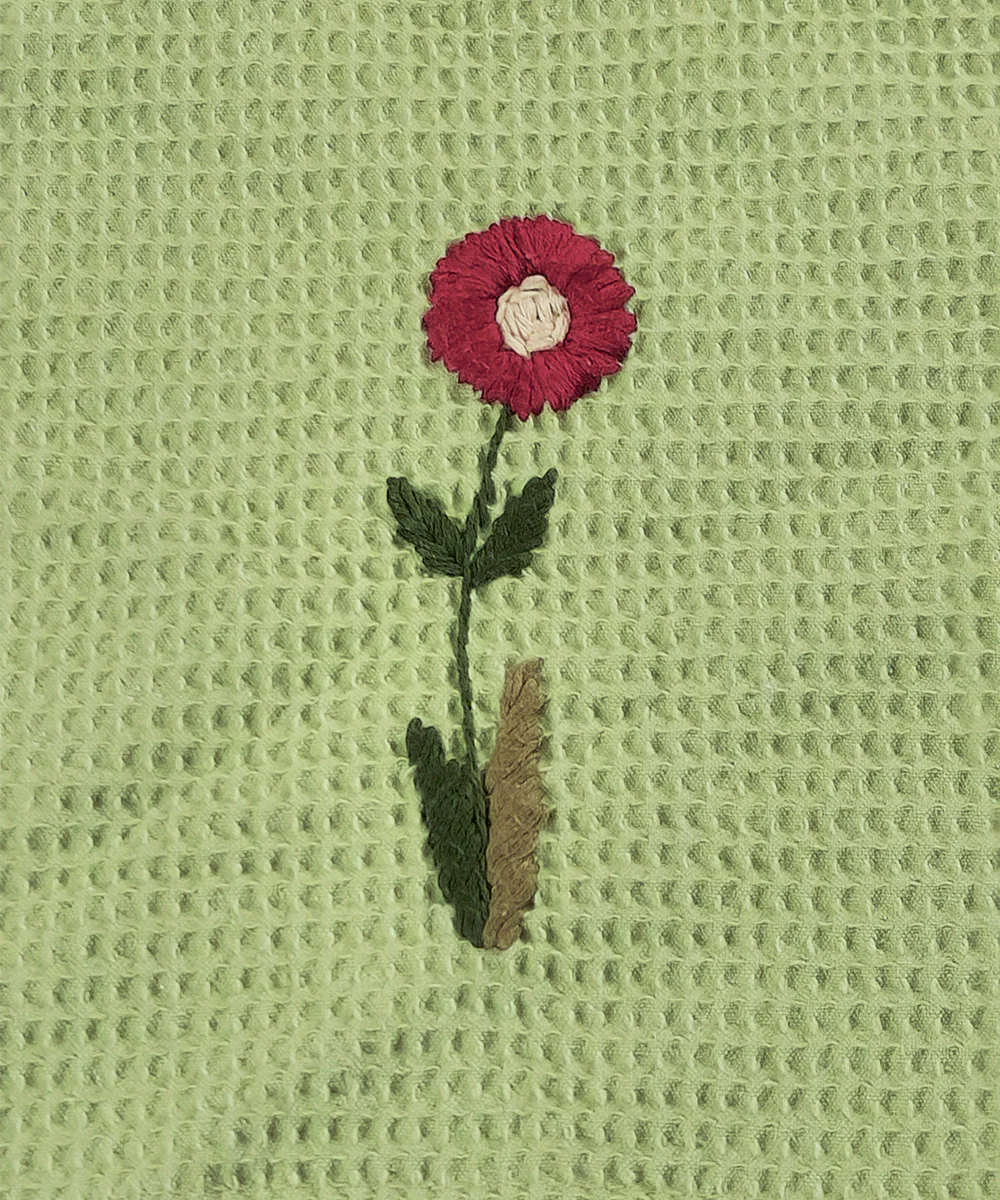 Embroidered 4 pcs Face and 2 pcs Hand Towel Set | Cotton Waffle | Sage Green