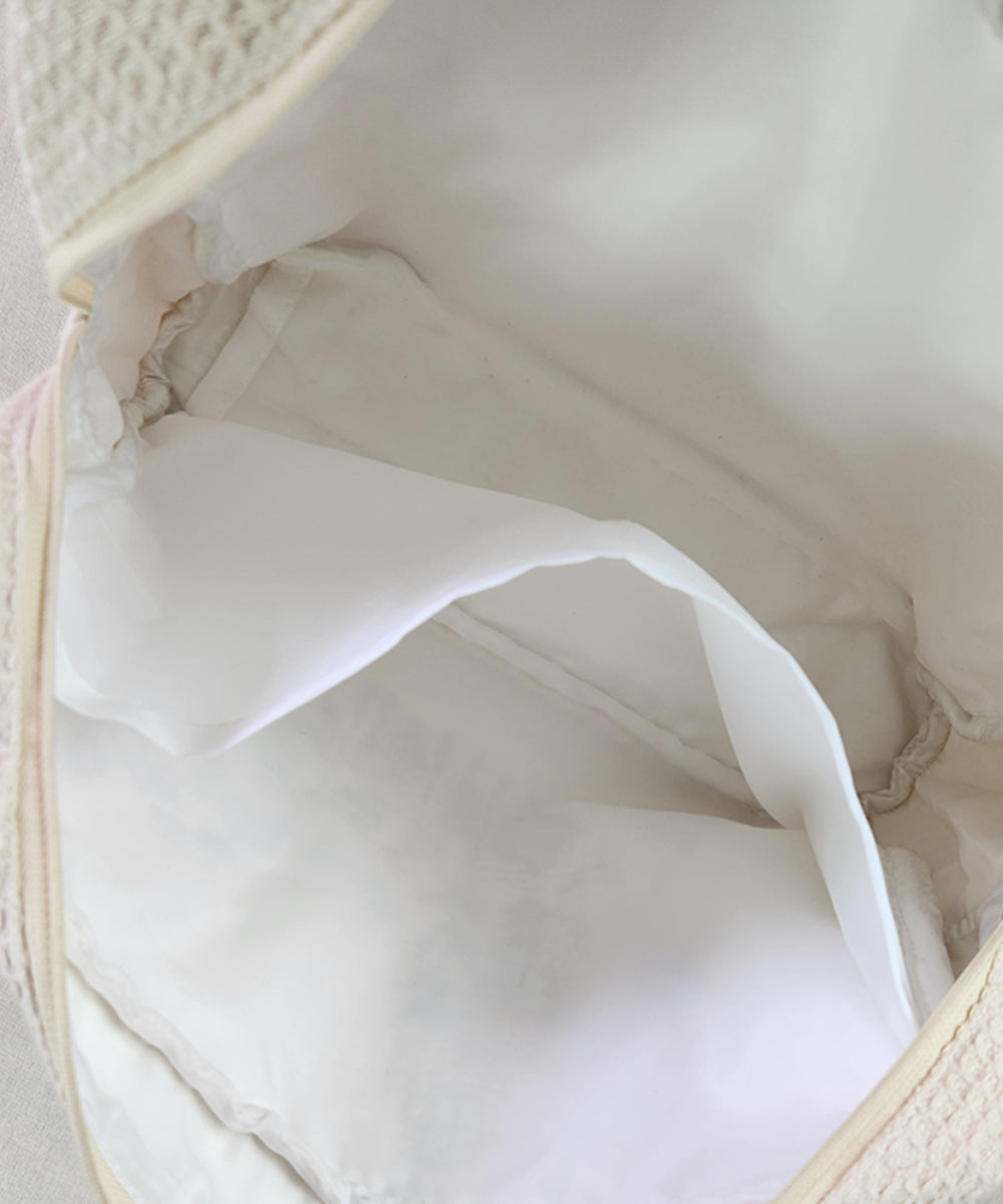 Beige Berry Bloom Hand Embroidered Cotton Waffle Pouch