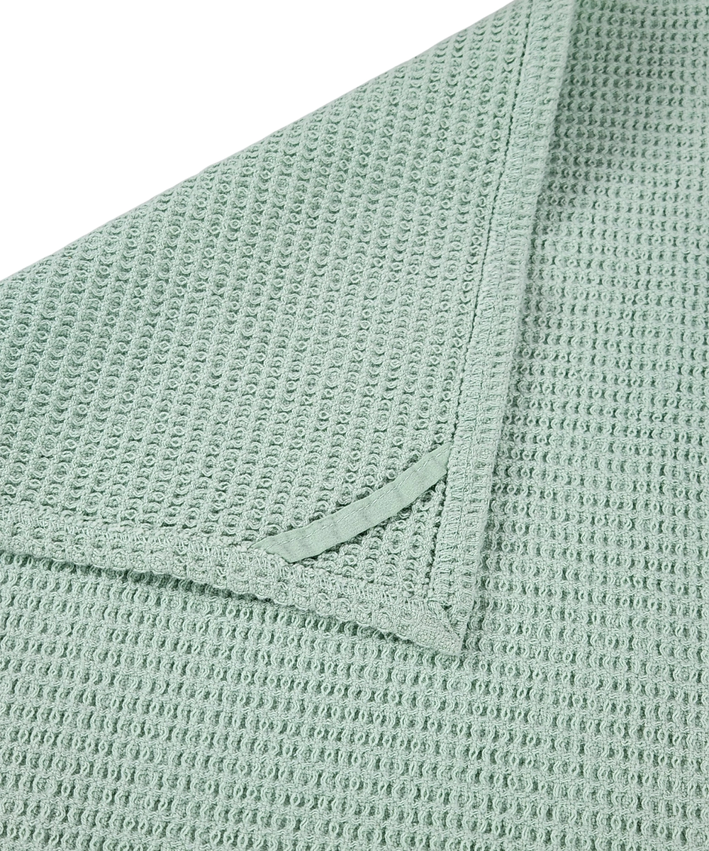 Embroidered Hand Towel - Set of 2 pcs in Soft Cotton Waffle | Light Green