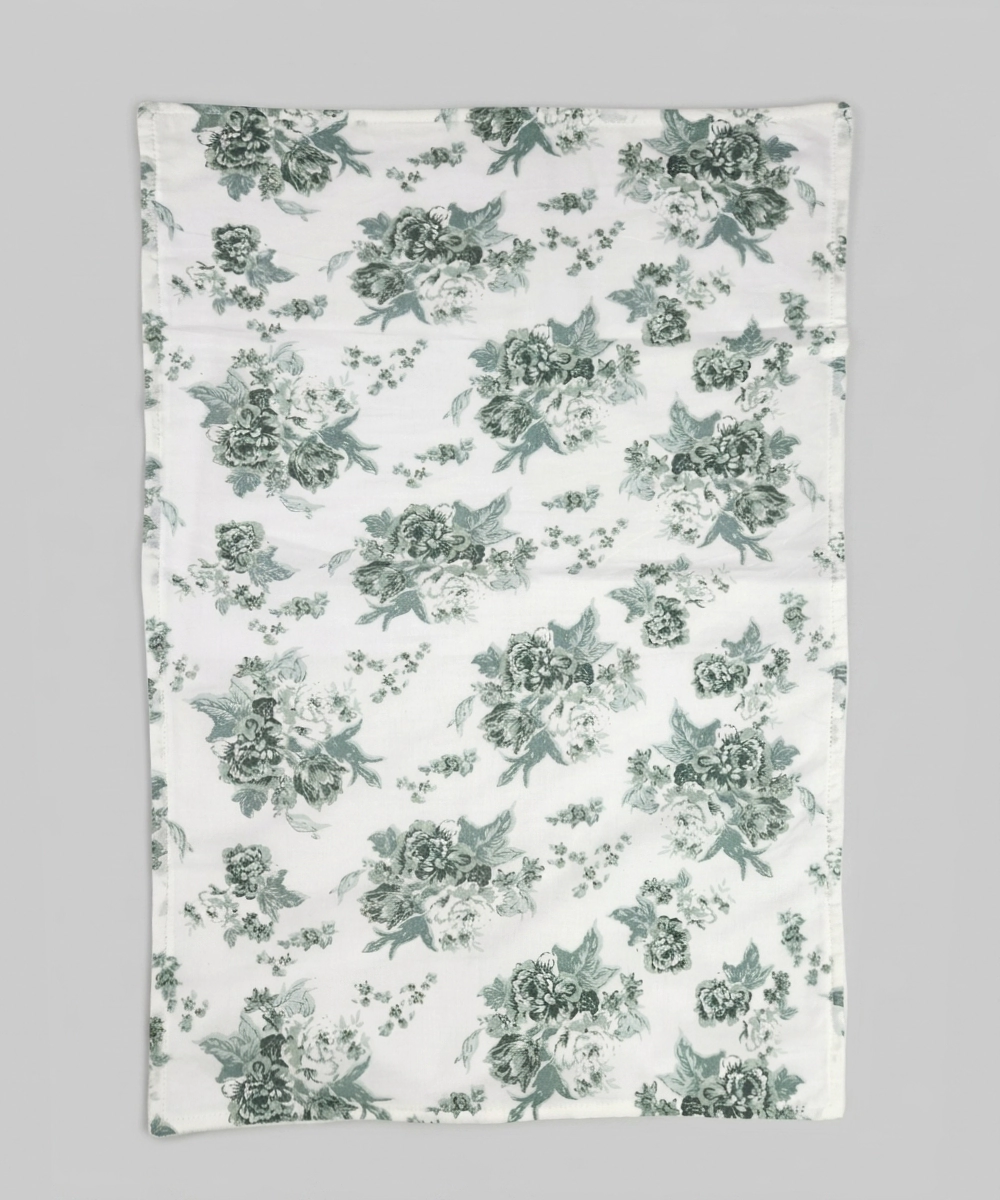 Set of 2 Printed Hand Towel I Printed Cotton Front with Light Weight White Terry Back | Off White with Green Floral Print