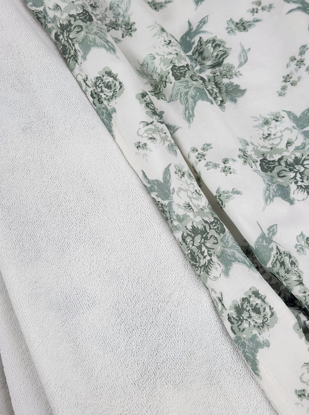Set of 2 Printed Hand Towel I Printed Cotton Front with Light Weight White Terry Back | Off White with Green Floral Print