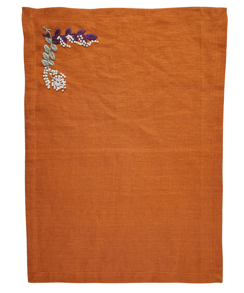 Rust Hand Embroidered Pure Linen Dining Table Mats