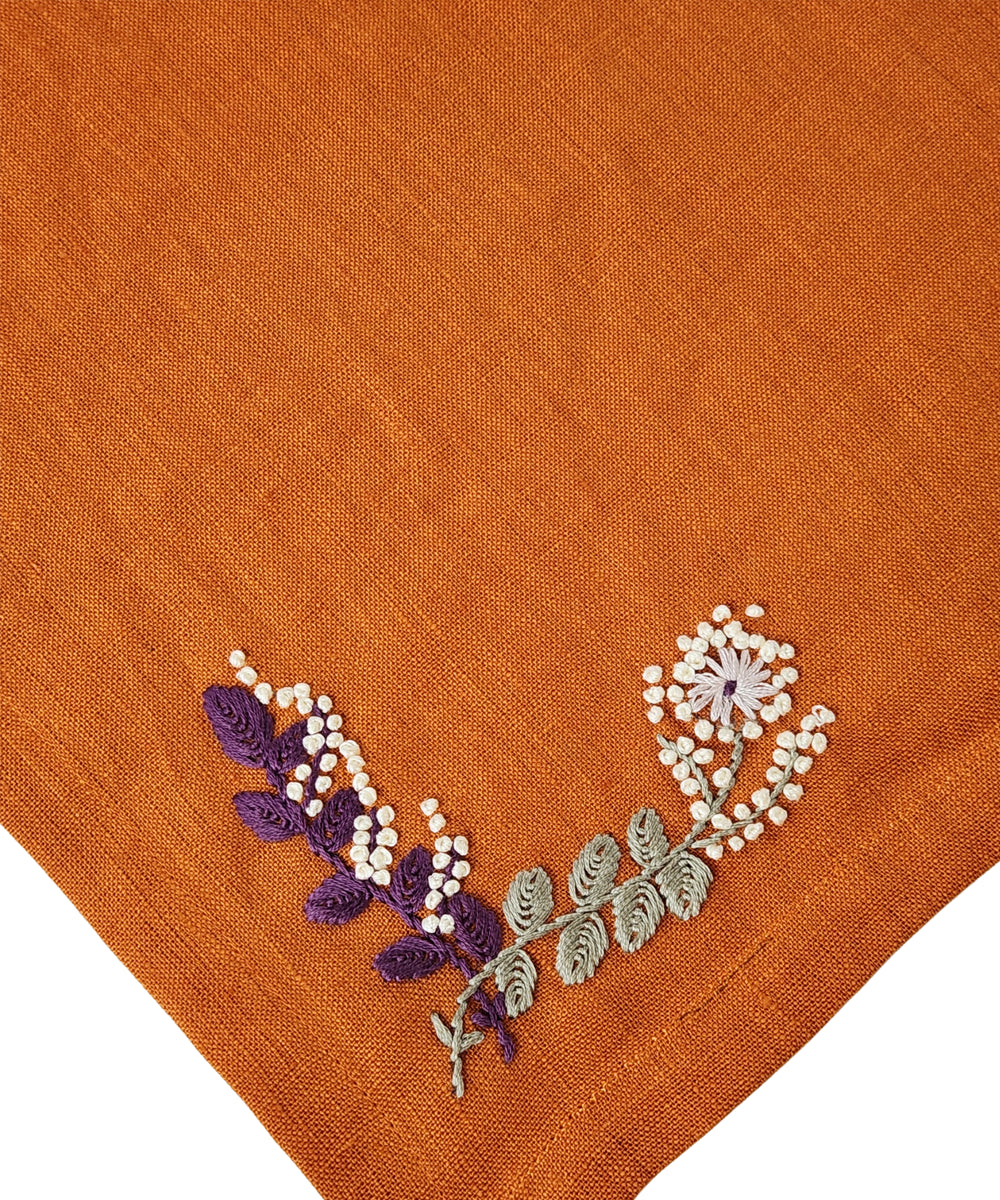 Rust Hand Embroidered Pure Linen Dining Table Mats