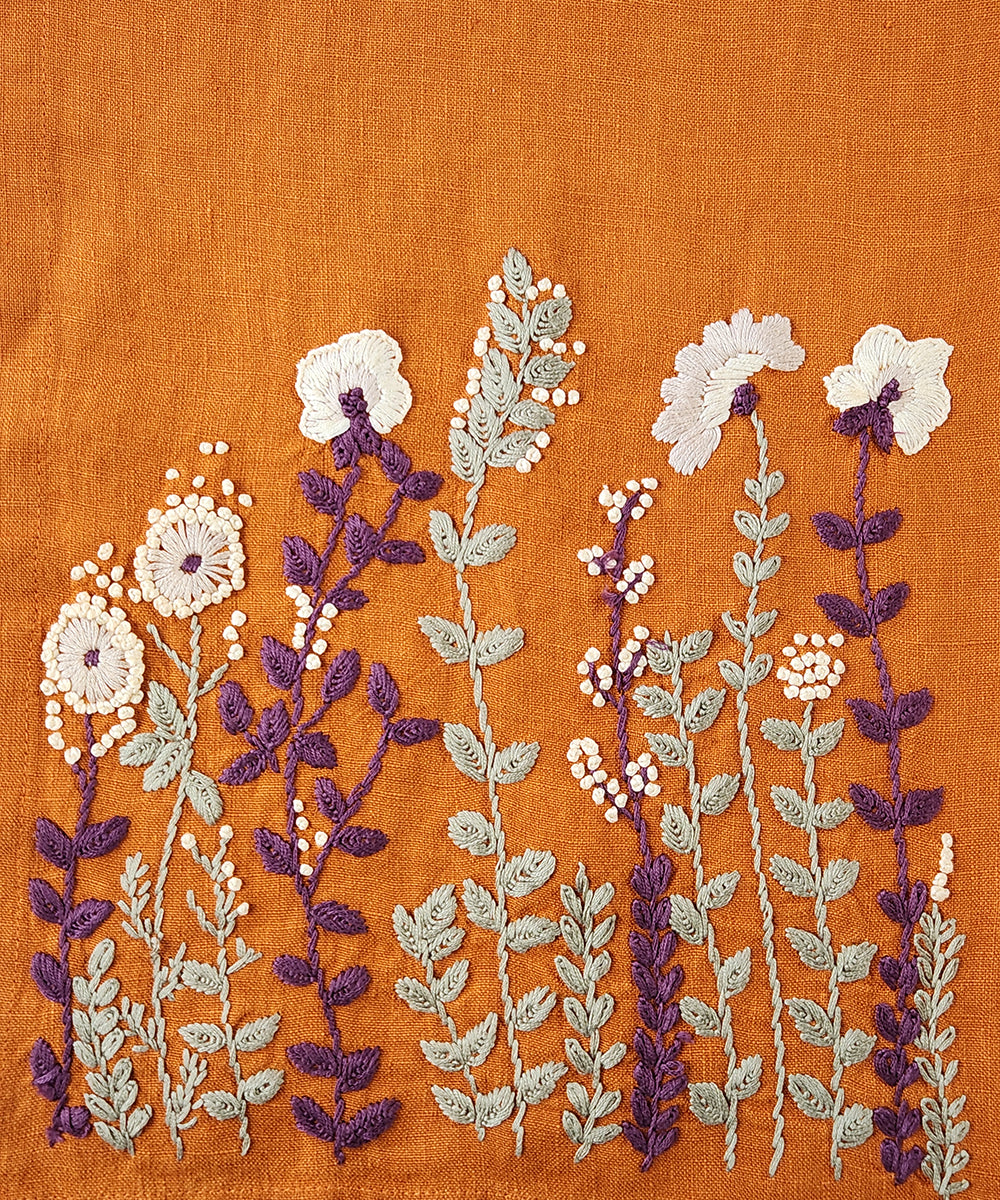 Rust Hand Embroidered Pure Linen 6 seater Table Runner