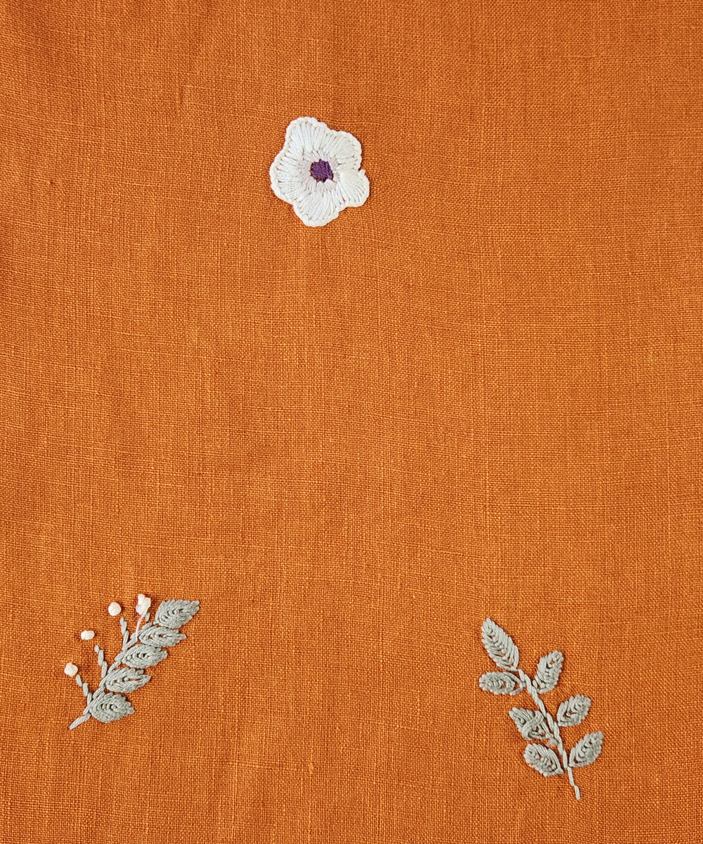 Rust Hand Embroidered Pure Linen 6 seater Table Runner