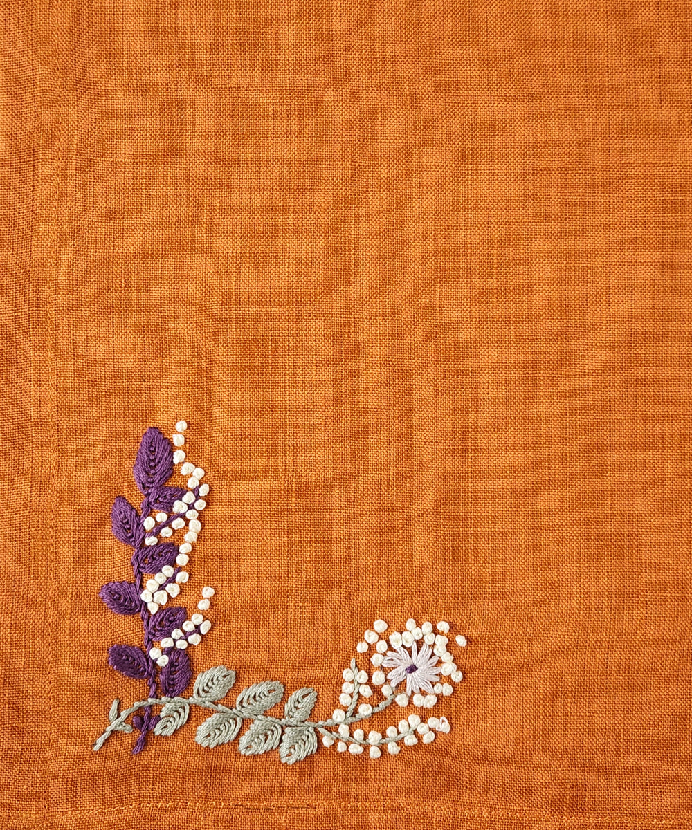 Rust Hand Embroidered Pure Linen Dining Table Mats