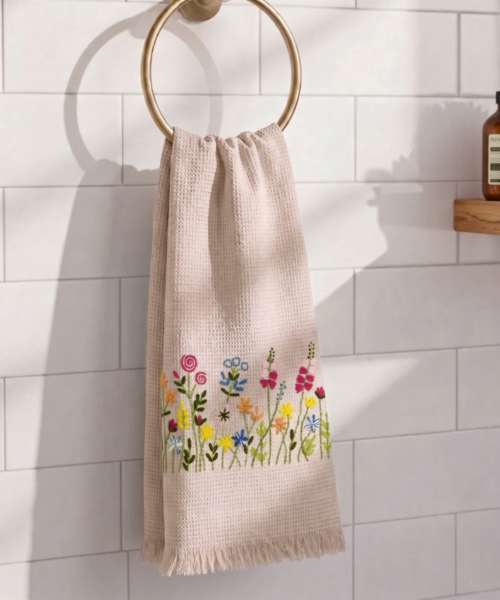 Embroidered Bath Towel | Soft Cotton Waffle | Dusty Pink
