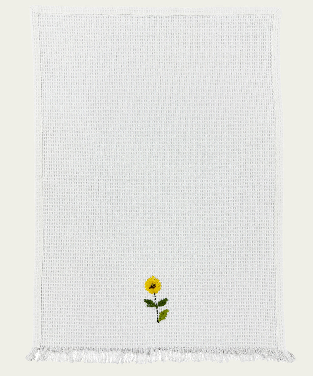 Embroidered 1 Pc Bath and 2 Pcs Hand Towel Set | Cotton Waffle Fabric | White