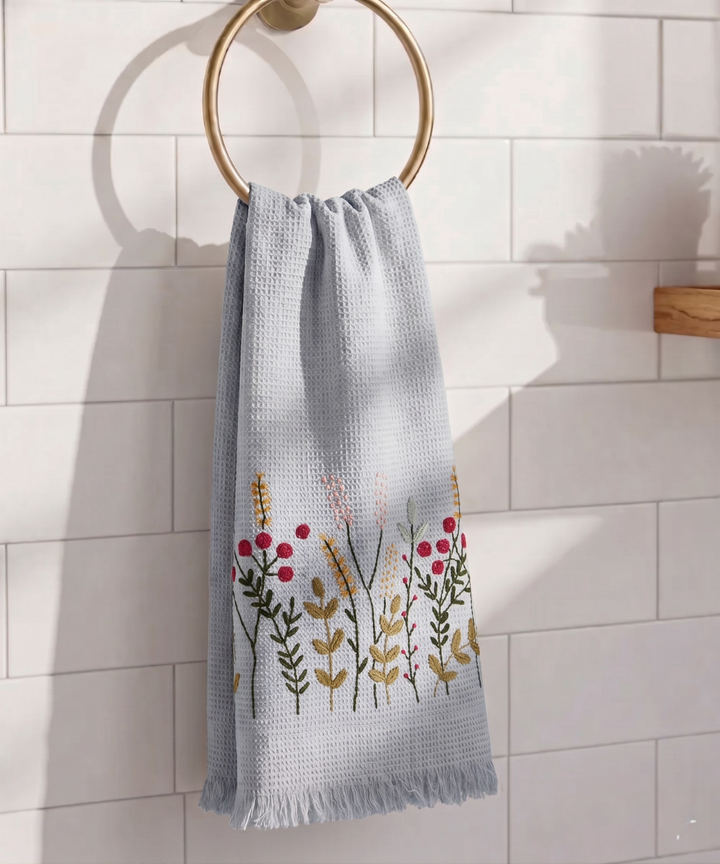 Embroidered Bath Towel | Soft Cotton Waffle | Light Blue