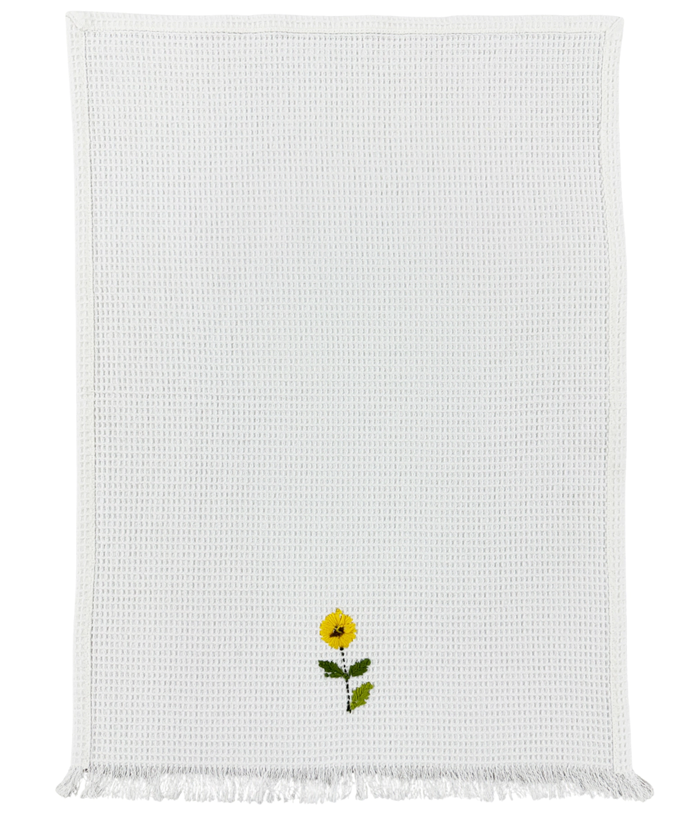 Embroidered Hand Towel - Set of 2 pcs in Soft Cotton Waffle | White